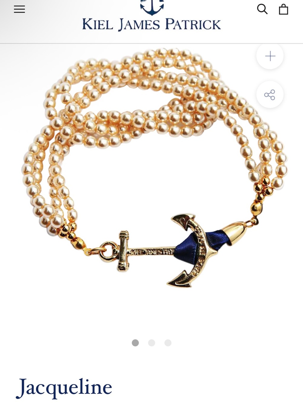 Kiel James Patrick Gold Pearl Multi-Strand Bracelet with Navy Anchor